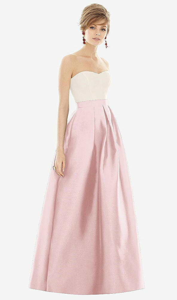 Front View - Ballet Pink & Ivory Strapless Pleated Skirt Maxi Dress with Pockets