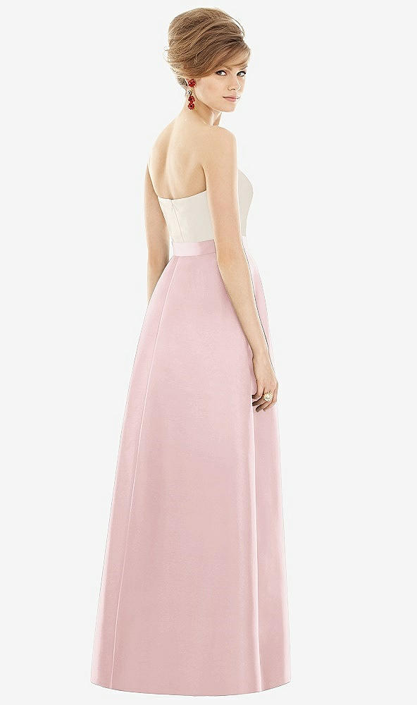 Back View - Ballet Pink & Ivory Strapless Pleated Skirt Maxi Dress with Pockets