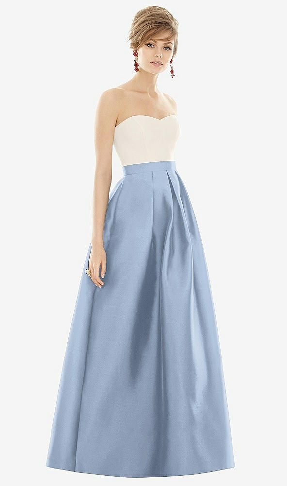 Front View - Cloudy & Ivory Strapless Pleated Skirt Maxi Dress with Pockets