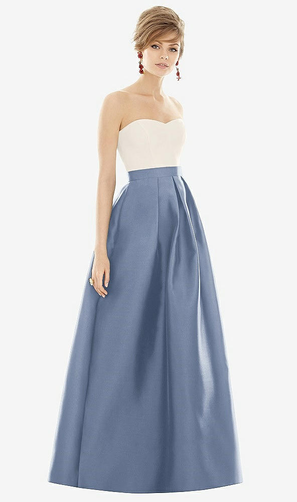Front View - Larkspur Blue & Ivory Strapless Pleated Skirt Maxi Dress with Pockets