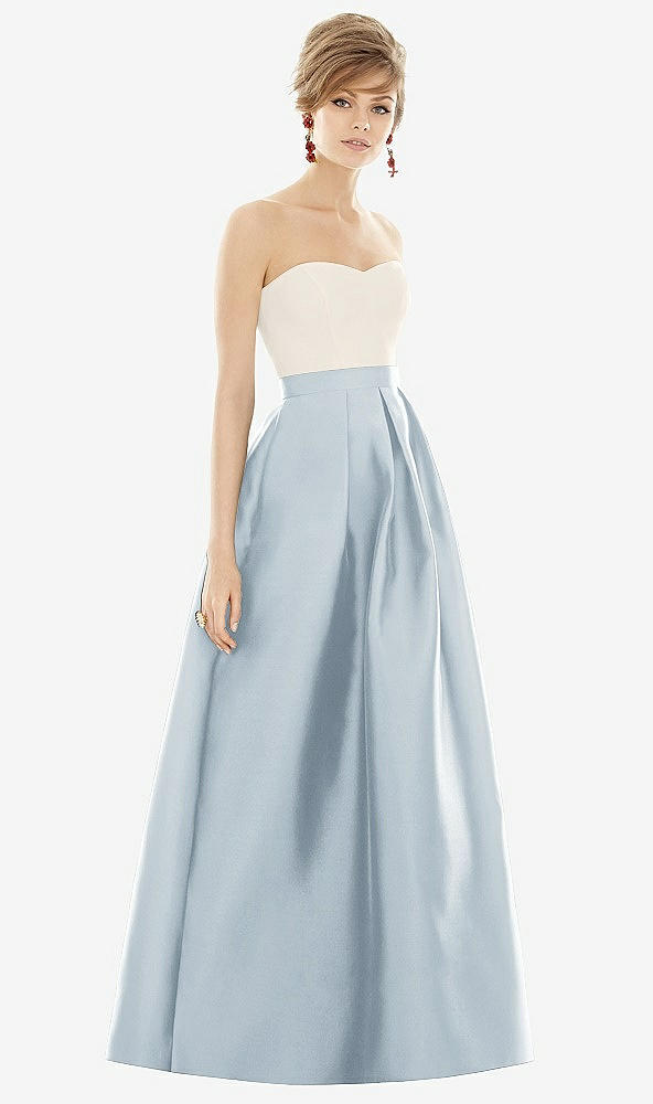 Front View - Mist & Ivory Strapless Pleated Skirt Maxi Dress with Pockets