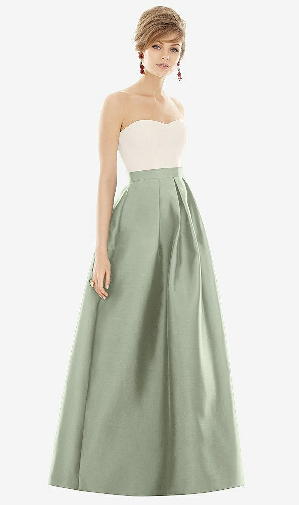 Front View - Sage & Ivory Strapless Pleated Skirt Maxi Dress with Pockets
