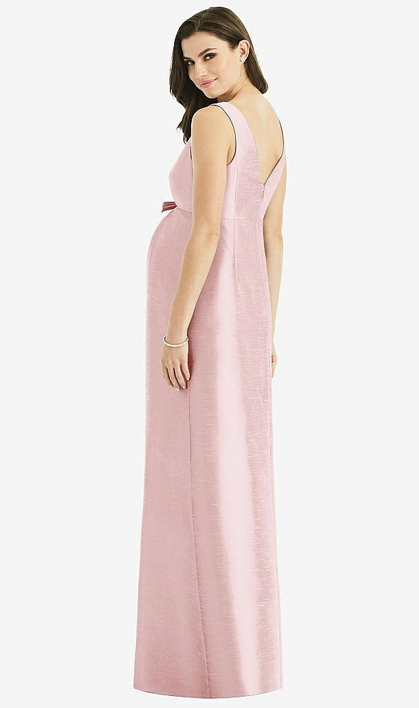 Back View - Ballet Pink Sleeveless Satin Twill Maternity Dress