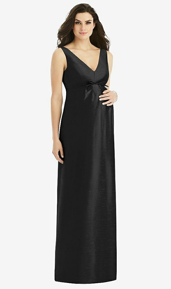 Front View - Black Sleeveless Satin Twill Maternity Dress