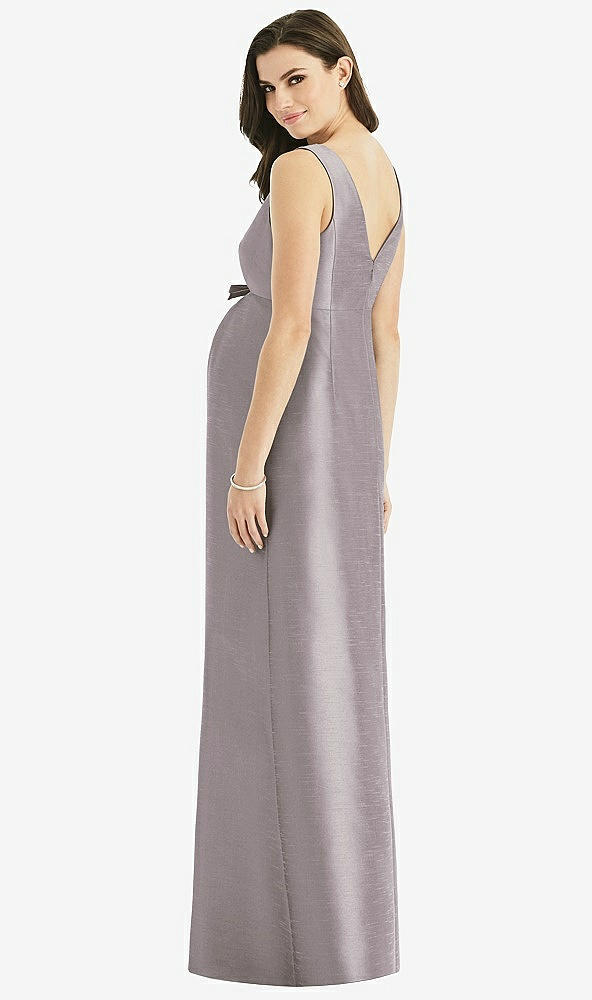 Back View - Cashmere Gray Sleeveless Satin Twill Maternity Dress