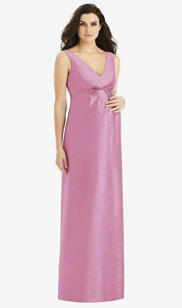 Front View - Powder Pink Sleeveless Satin Twill Maternity Dress