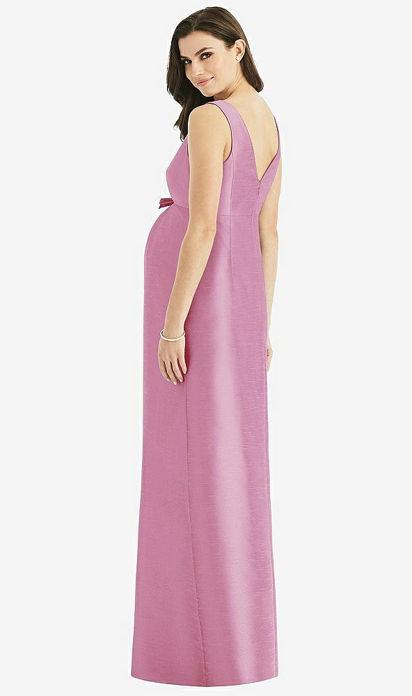 Back View - Powder Pink Sleeveless Satin Twill Maternity Dress