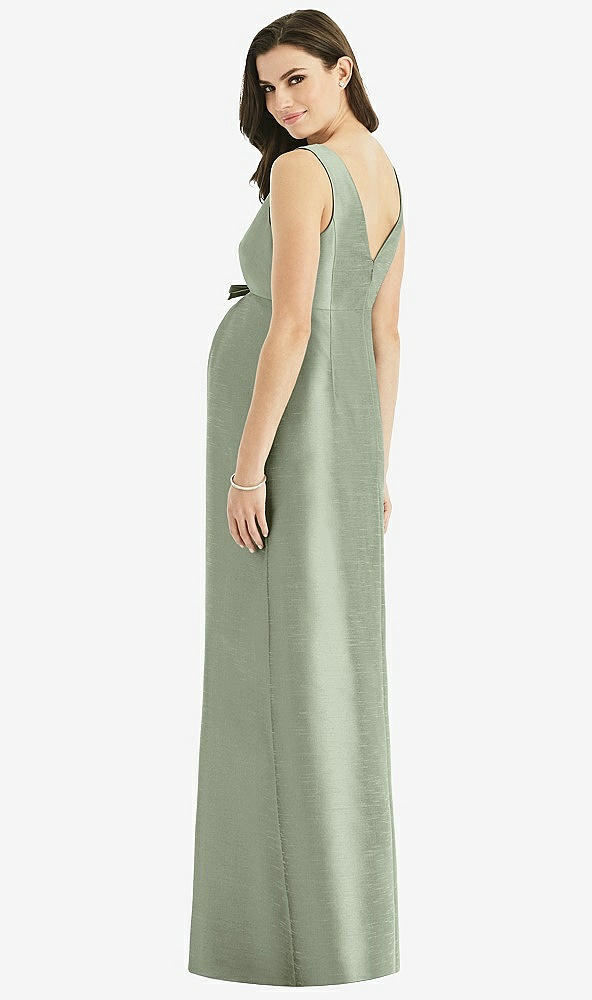 Back View - Sage Sleeveless Satin Twill Maternity Dress