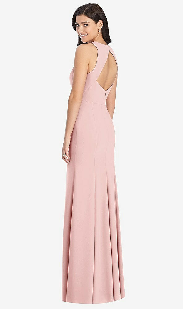 Back View - Rose Diamond Cutout Back Trumpet Gown with Front Slit