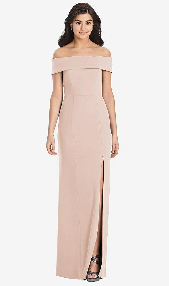 Front View - Cameo Cuffed Off-the-Shoulder Trumpet Gown