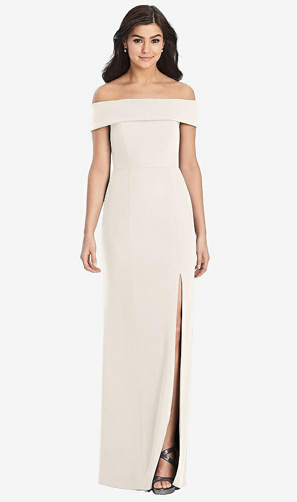 Front View - Ivory Cuffed Off-the-Shoulder Trumpet Gown
