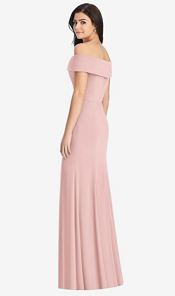 Back View - Rose Cuffed Off-the-Shoulder Trumpet Gown