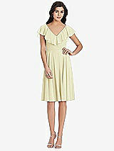 Front View Thumbnail - Butter Yellow Midi Natural Waist Ruffled VNeck Dress