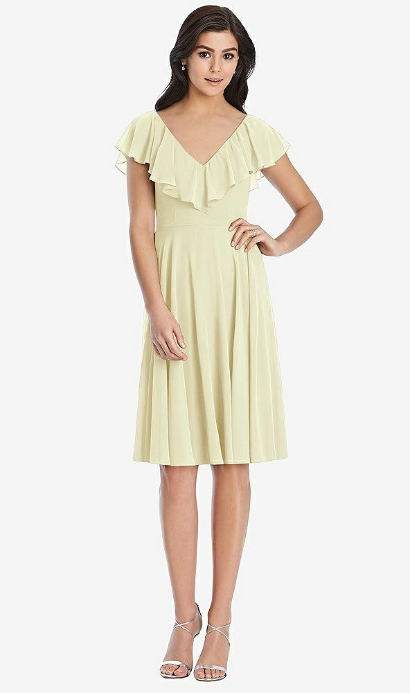 Front View - Butter Yellow Midi Natural Waist Ruffled VNeck Dress