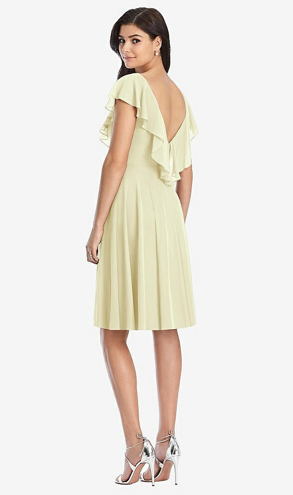 Back View - Butter Yellow Midi Natural Waist Ruffled VNeck Dress
