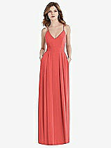 Front View Thumbnail - Perfect Coral Pleated Skirt Crepe Maxi Dress with Pockets