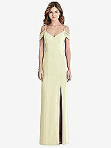 Front View Thumbnail - Butter Yellow Off-the-Shoulder Chiffon Trumpet Gown with Front Slit