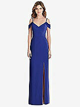 Front View Thumbnail - Cobalt Blue Off-the-Shoulder Chiffon Trumpet Gown with Front Slit