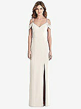 Front View Thumbnail - Ivory Off-the-Shoulder Chiffon Trumpet Gown with Front Slit