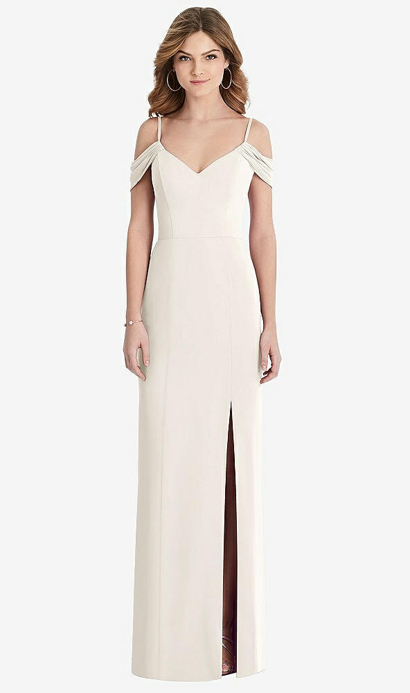 Front View - Ivory Off-the-Shoulder Chiffon Trumpet Gown with Front Slit