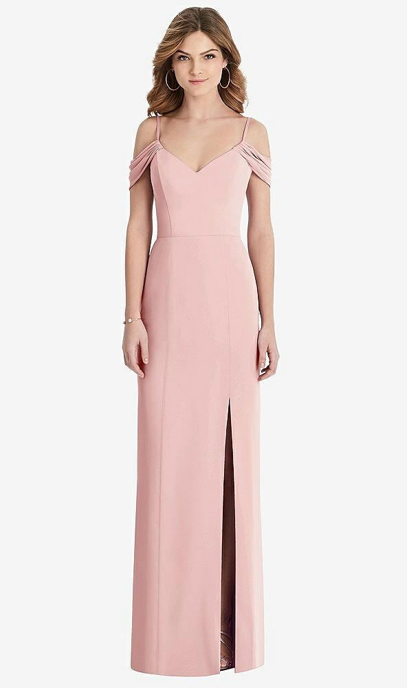 Front View - Rose Off-the-Shoulder Chiffon Trumpet Gown with Front Slit
