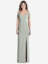 Front View Thumbnail - Willow Green Off-the-Shoulder Chiffon Trumpet Gown with Front Slit