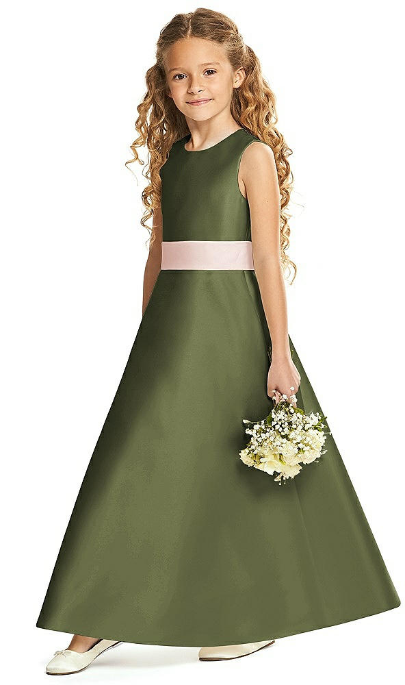 Front View - Olive Green & Blush Flower Girl Dress FL4062