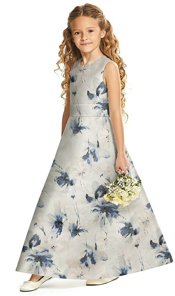 Front View - Inkwash Blue Floral Flower Girl Dress FL4062FP