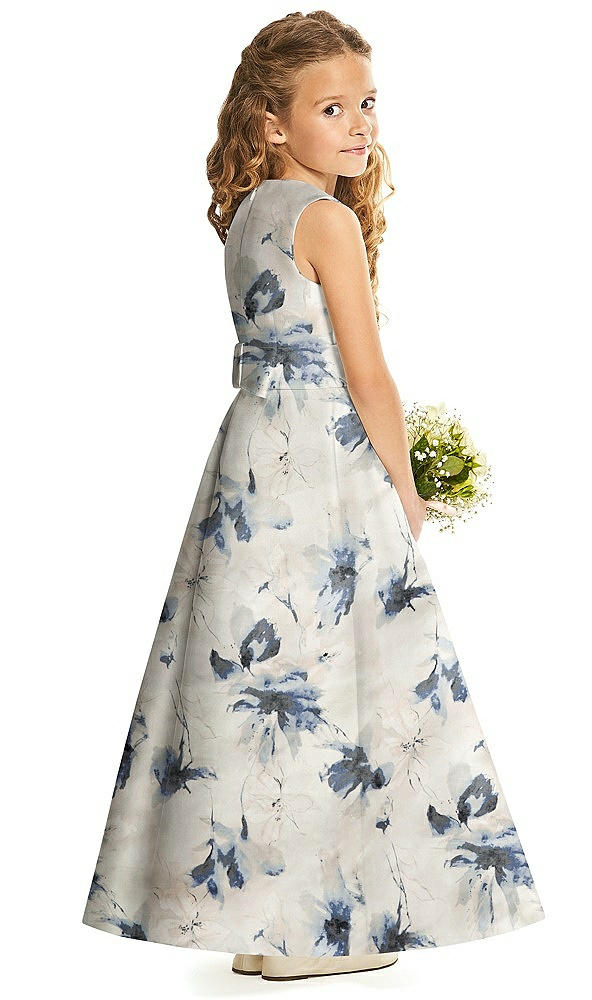 Back View - Inkwash Blue Floral Flower Girl Dress FL4062FP