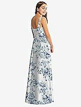 Rear View Thumbnail - Cottage Rose Larkspur Floral Bateau Neck Maxi Junior Bridesmaid Dress with Pockets