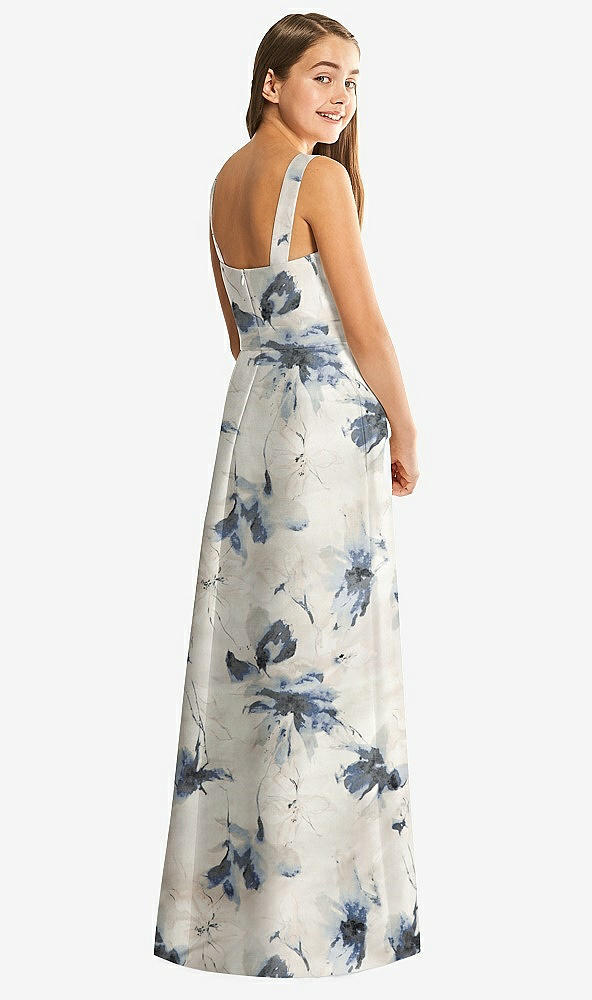 Back View - Inkwash Blue Floral Floral Bateau Neck Maxi Junior Bridesmaid Dress with Pockets