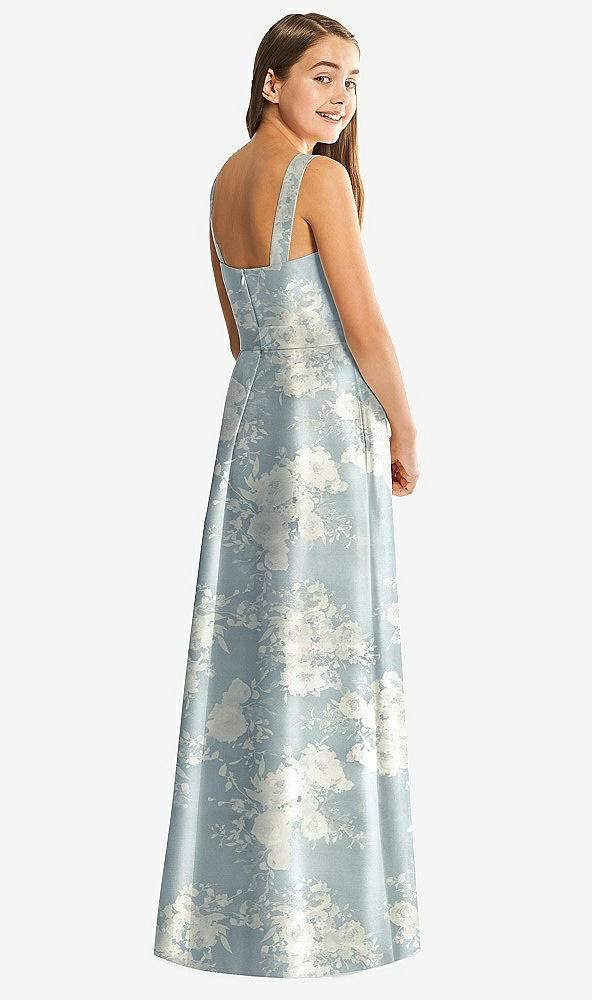 Back View - Porcelain Blue Seraphina Floral Floral Bateau Neck Maxi Junior Bridesmaid Dress with Pockets