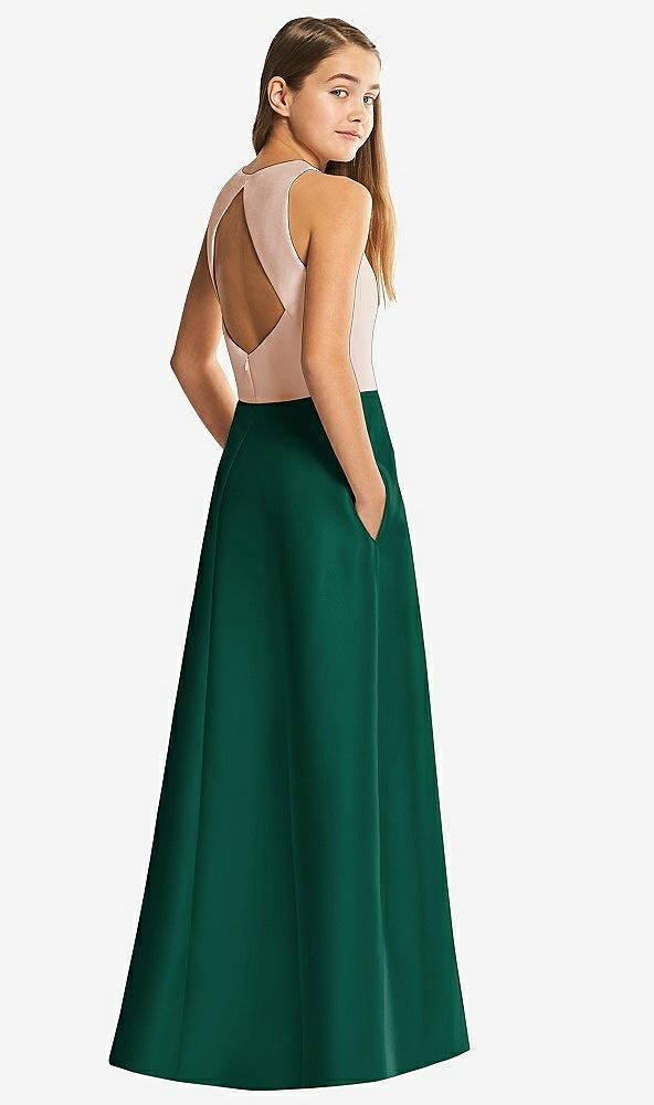 Front View - Hunter Green & Cameo Alfred Sung Junior Bridesmaid Style JR545