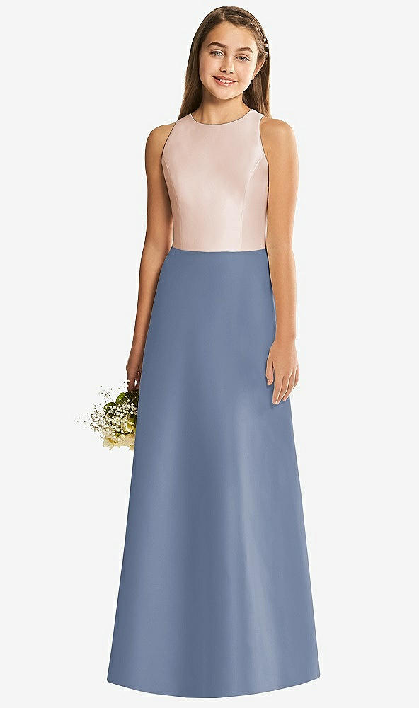 Back View - Larkspur Blue & Cameo Alfred Sung Junior Bridesmaid Style JR545