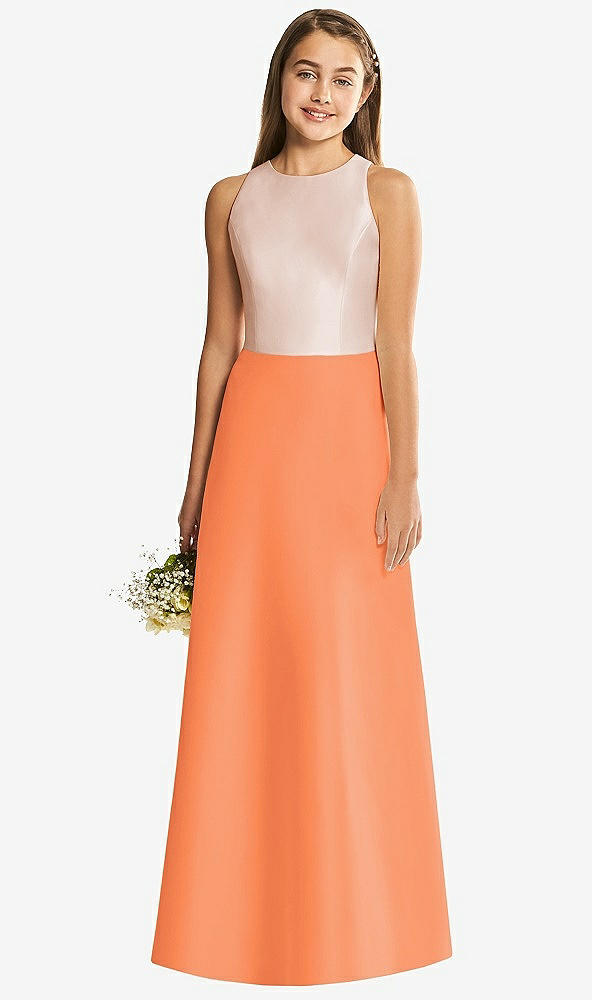 Back View - Portofino Orange & Cameo Alfred Sung Junior Bridesmaid Style JR545