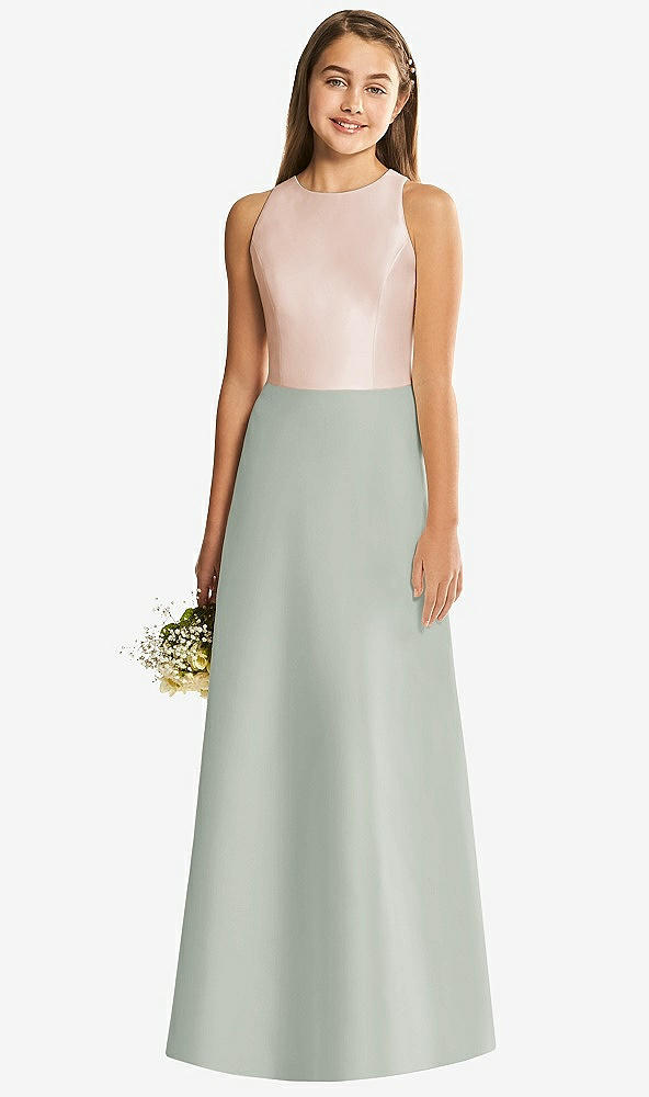 Back View - Willow Green & Cameo Alfred Sung Junior Bridesmaid Style JR545