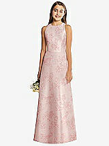 Front View Thumbnail - Bow And Blossom Print Floral Sleeveless Open-Back Satin Junior Bridesmaid Dress