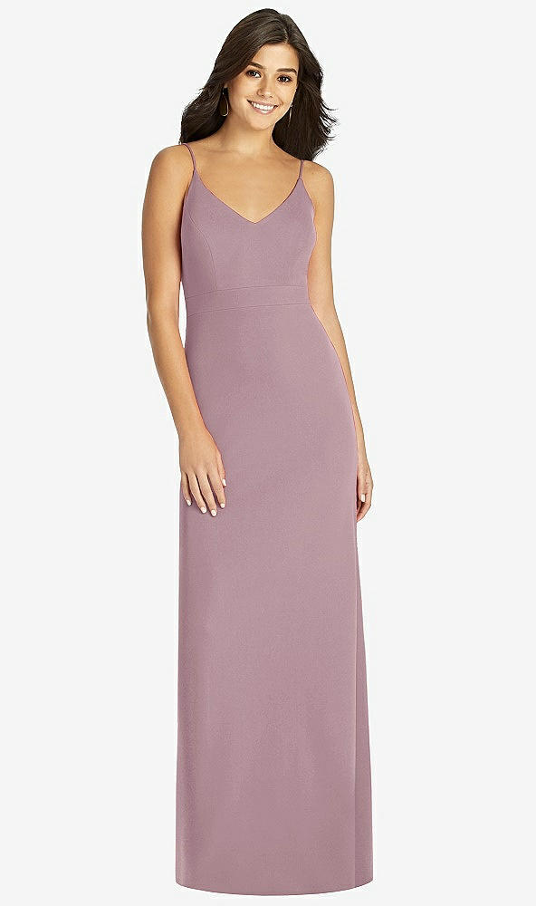 Front View - Dusty Rose Fishtail Skirt Stretch Maxi Dress