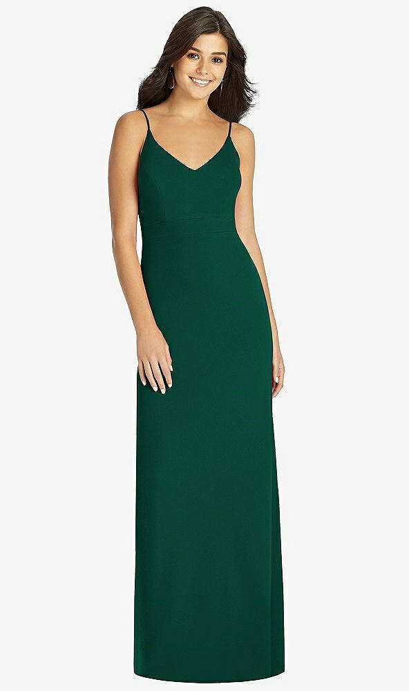 Front View - Hunter Green Fishtail Skirt Stretch Maxi Dress