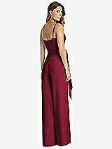 Rear View Thumbnail - Burgundy Spaghetti Strap Crepe Jumpsuit with Sash - Alana