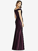 Rear View Thumbnail - Deep Plum Off-the-Shoulder Cuff Trumpet Gown with Front Slit