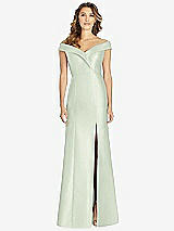 Front View Thumbnail - Mint Green Off-the-Shoulder Cuff Trumpet Gown with Front Slit