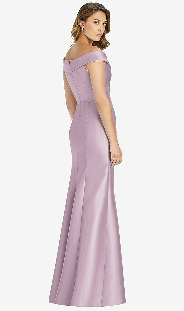 Back View - Suede Rose Off-the-Shoulder Cuff Trumpet Gown with Front Slit
