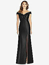 Front View Thumbnail - Black Off-the-Shoulder Cuff Trumpet Gown with Front Slit
