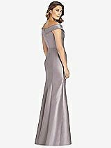 Rear View Thumbnail - Cashmere Gray Off-the-Shoulder Cuff Trumpet Gown with Front Slit