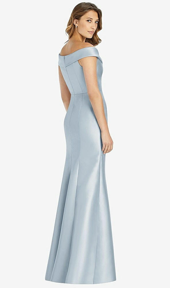 Back View - Mist Off-the-Shoulder Cuff Trumpet Gown with Front Slit