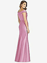 Rear View Thumbnail - Powder Pink Off-the-Shoulder Cuff Trumpet Gown with Front Slit