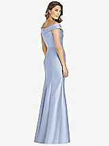 Rear View Thumbnail - Sky Blue Off-the-Shoulder Cuff Trumpet Gown with Front Slit
