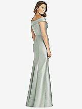Rear View Thumbnail - Willow Green Off-the-Shoulder Cuff Trumpet Gown with Front Slit