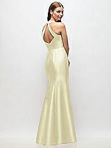 Rear View Thumbnail - Butter Yellow V-Neck Halter Satin Trumpet Gown